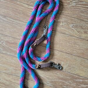 Braided Pink & Teal Rope Leash with Leather Accents